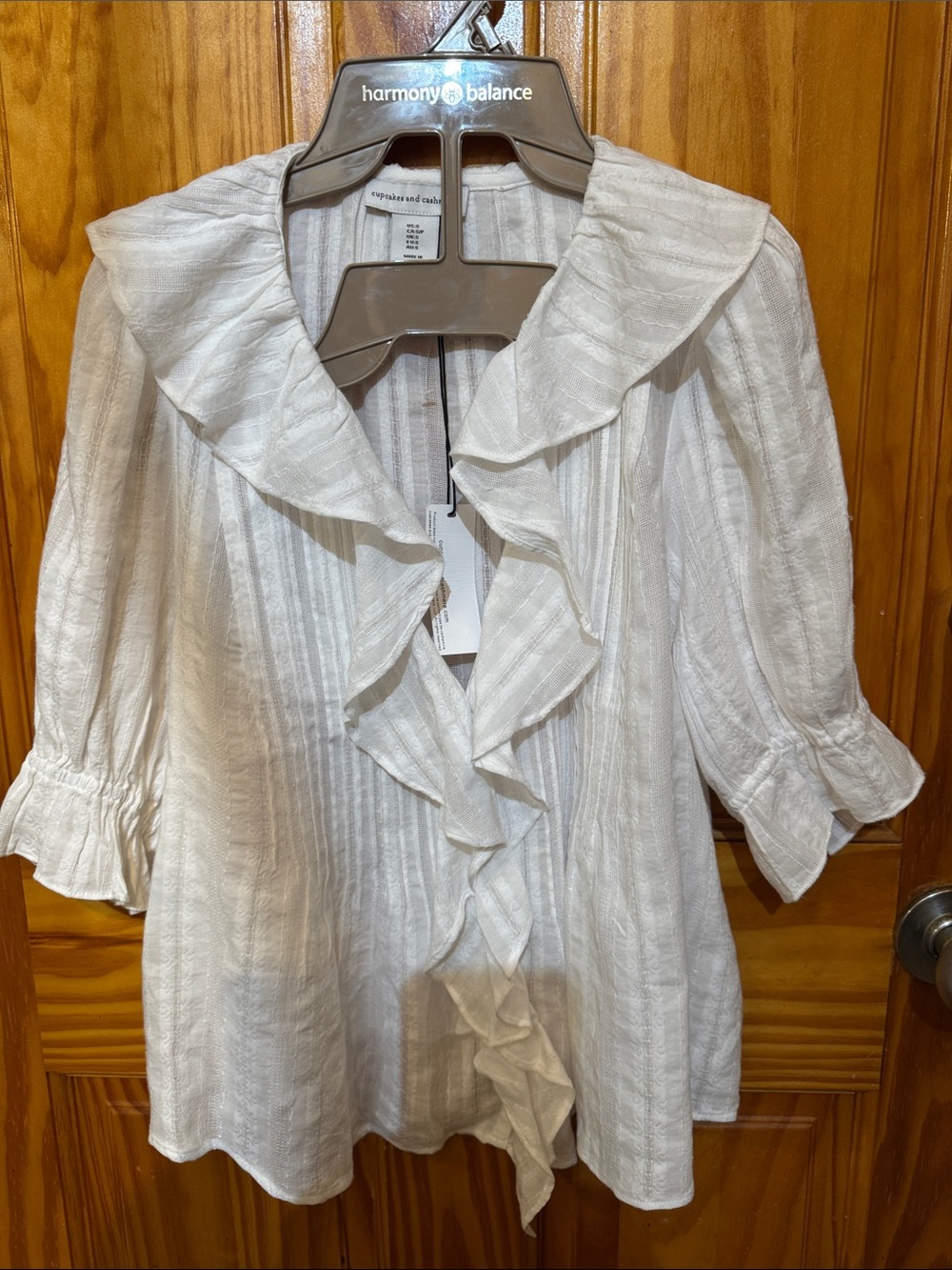cupcakes & cashmere White Ruffle-Front Blouse